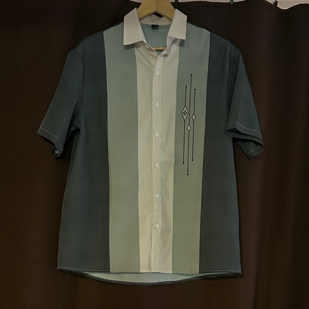 Men's Vintage Inspired Gray and Soft Pink Button-Down Shirt
